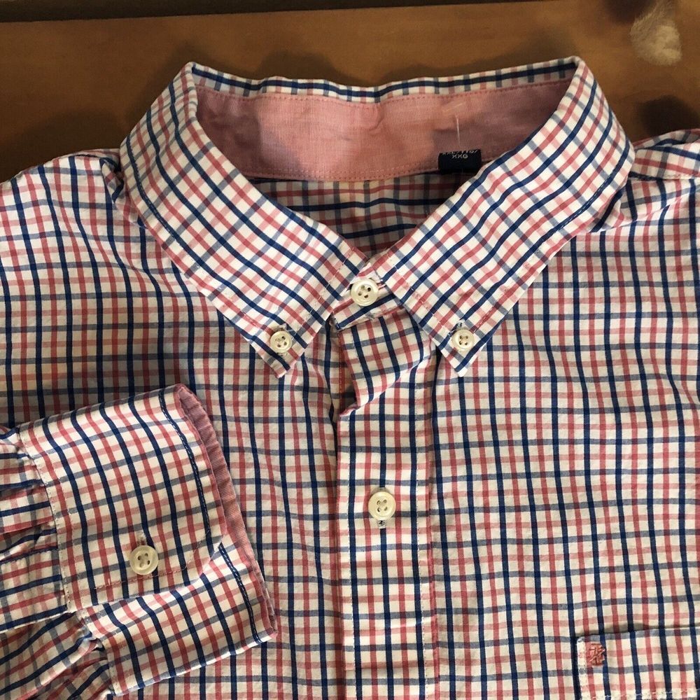 Izod Mens XXL Plaid Pink Blue White Long Sleeve Button‎ Down Shirt